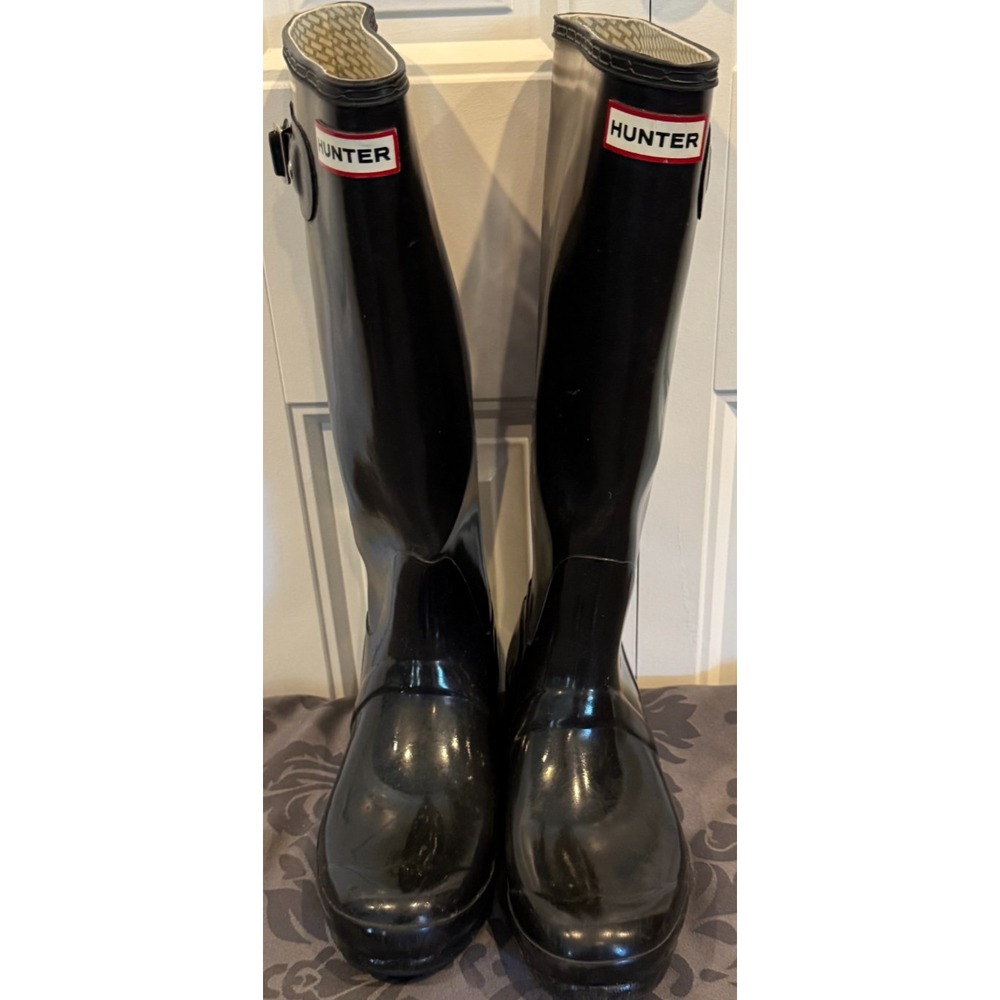 Hunter Original Tall Gloss Black Rain Boots Women's Adjustable Buckle